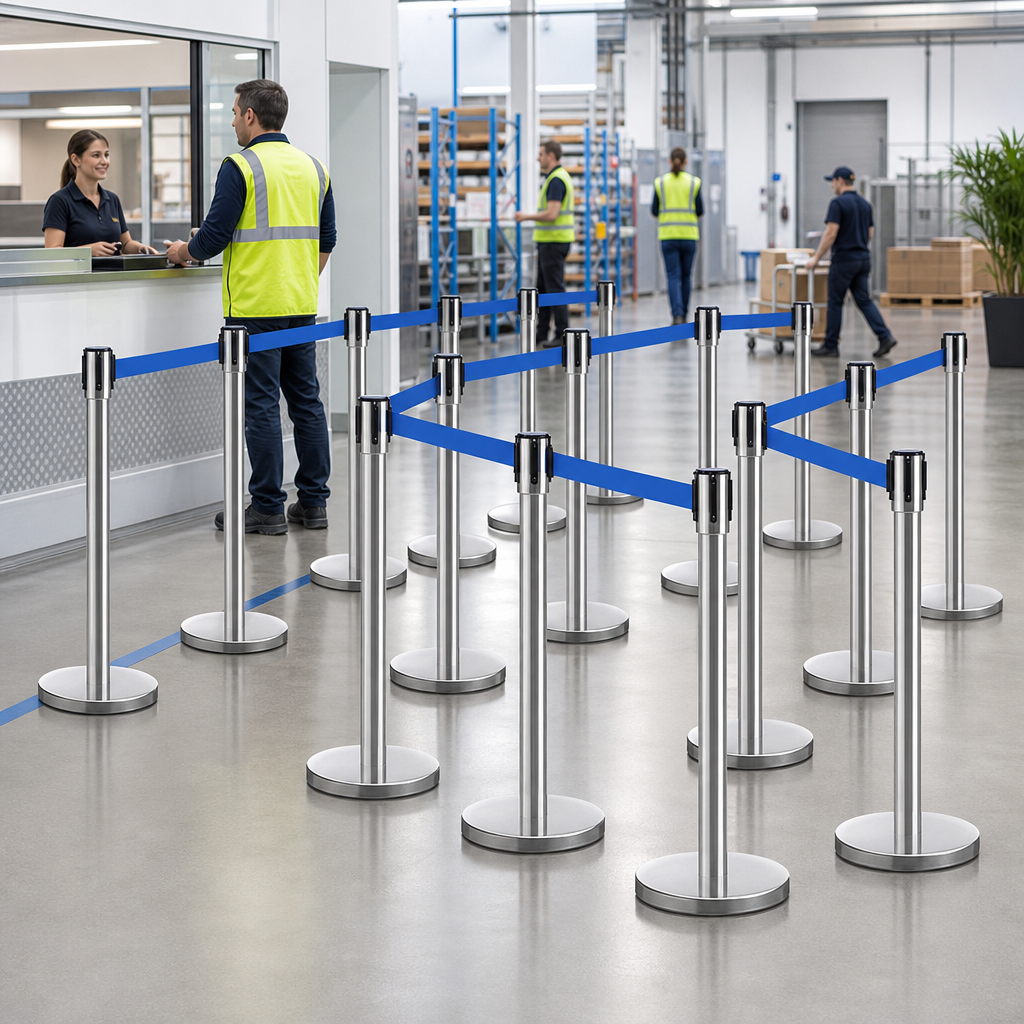 Belt Stanchion Set with 3m Blue Belt for Event Management (Pack of 10)