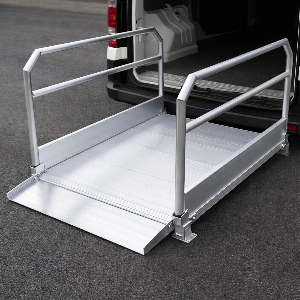 Vehicle Accessible Ramps – 990mm L x 1000mm W – Handrails – Industrial Use