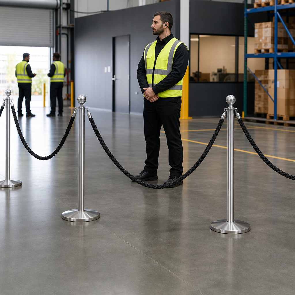 Silver Rope Barrier Set with Black Ropes for Event Management (Pack of 4)
