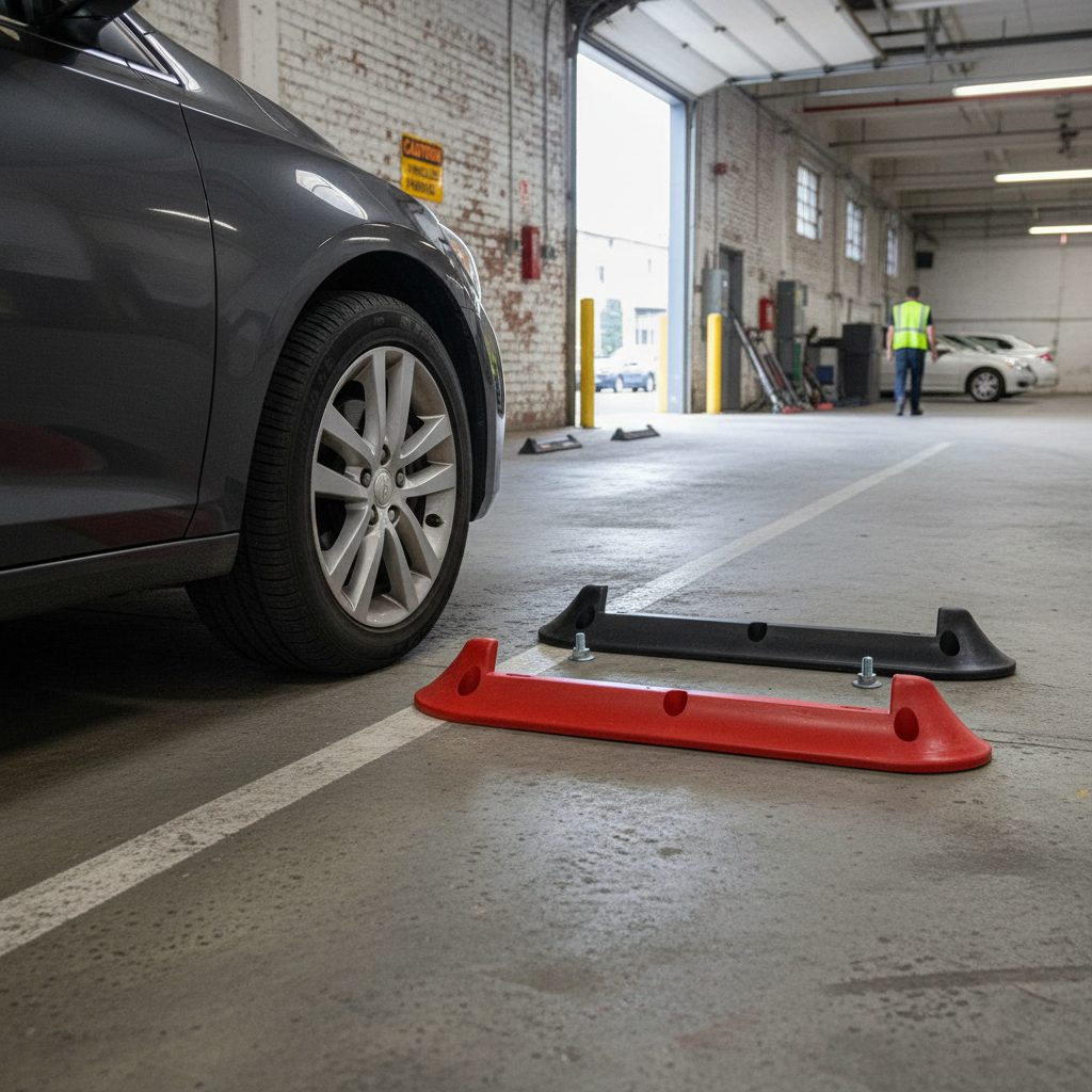 Premium Heavy Duty Parking Wheel Stop for Vehicle Safety - Durable Rubber Construction with High-Visibility Stripes and Weatherproof Design