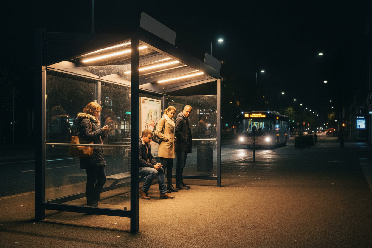 High-Performance LED Lighting Solution for Bus Shelters with Dual Power Options for Enhanced... - side view | Barriers Co