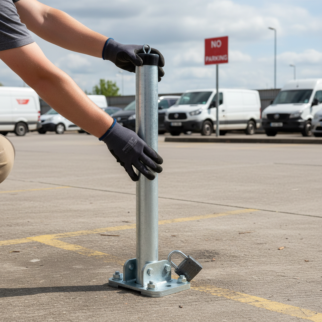 Premium Folding Security Post with Padlock Capability for Parking Protection - 730mm x 60mm Dimensions