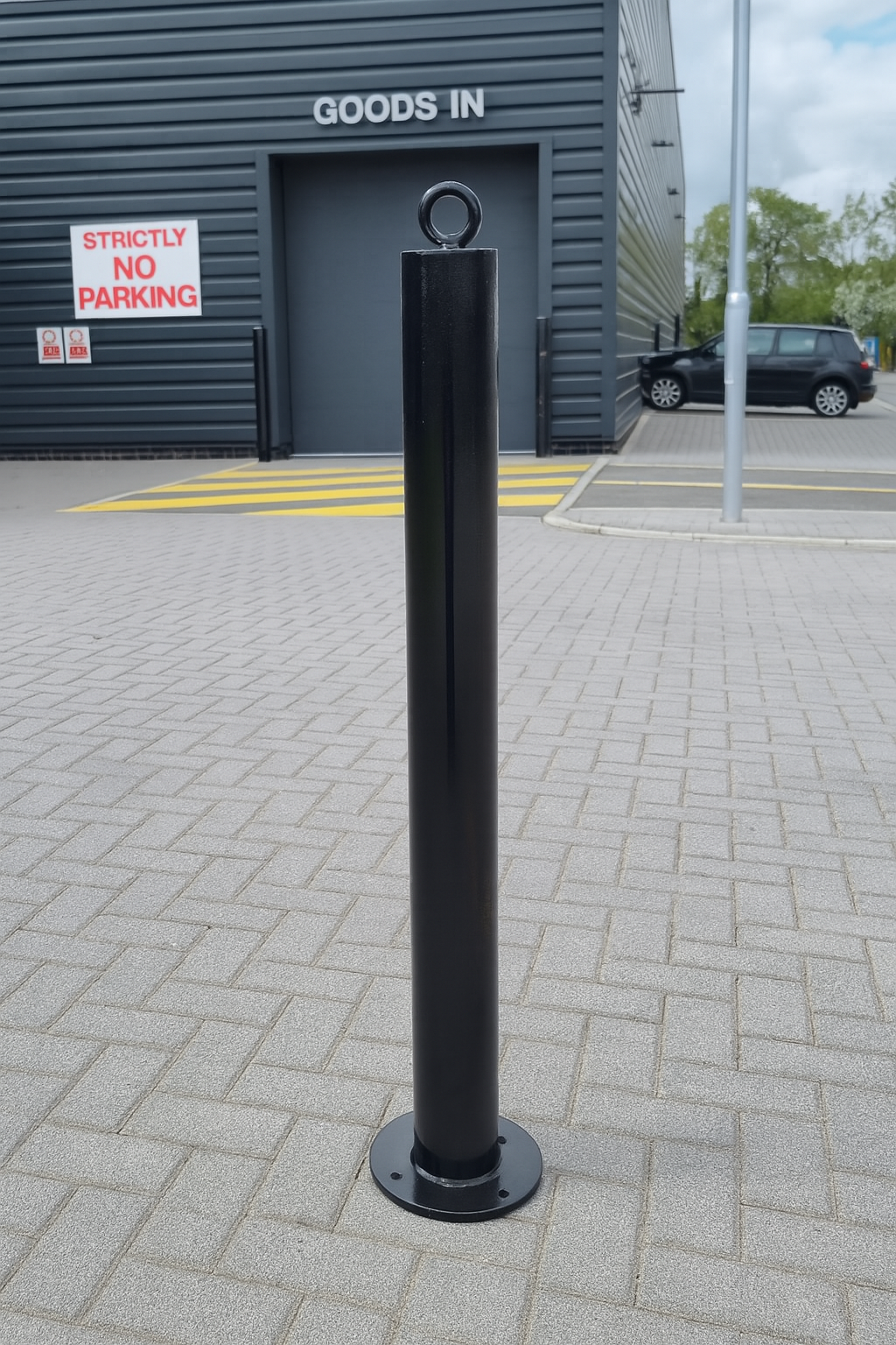 76mm Heavy-Duty Steel Bollard – Black Powder-Coated, Bolt-Down 1