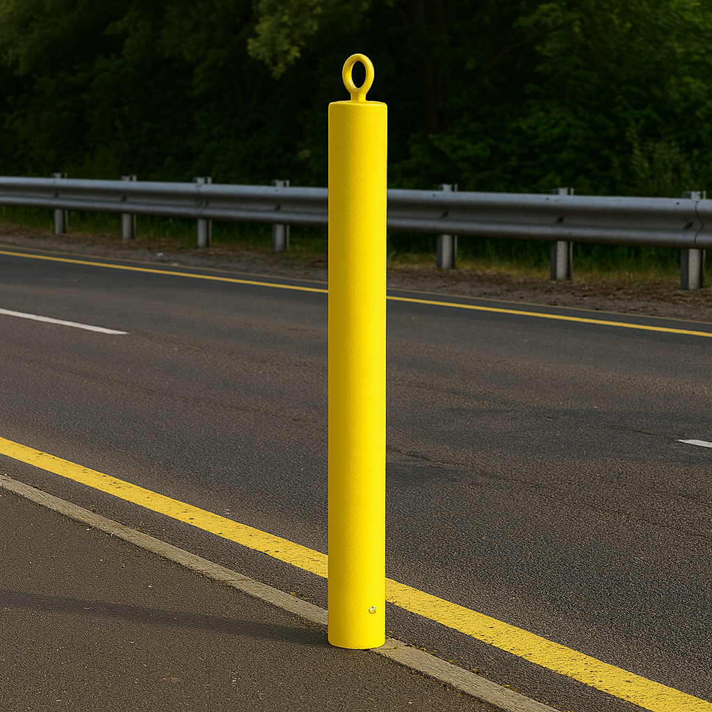 76mm Heavy-Duty Yellow Steel Bollard with Eyele 3