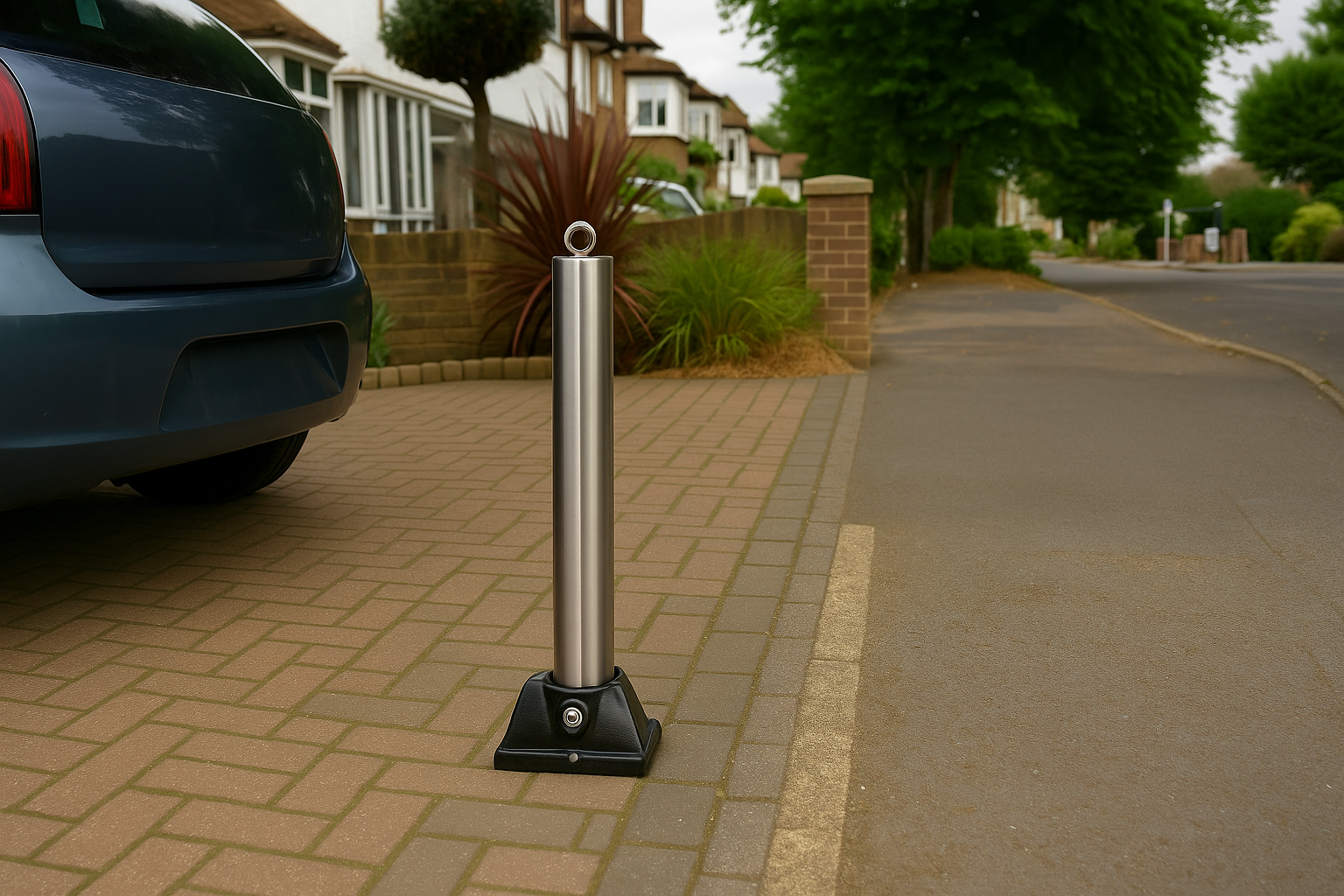 76mm Premium Stainless Steel Fold-Down Parking Post with Integral Lock 1