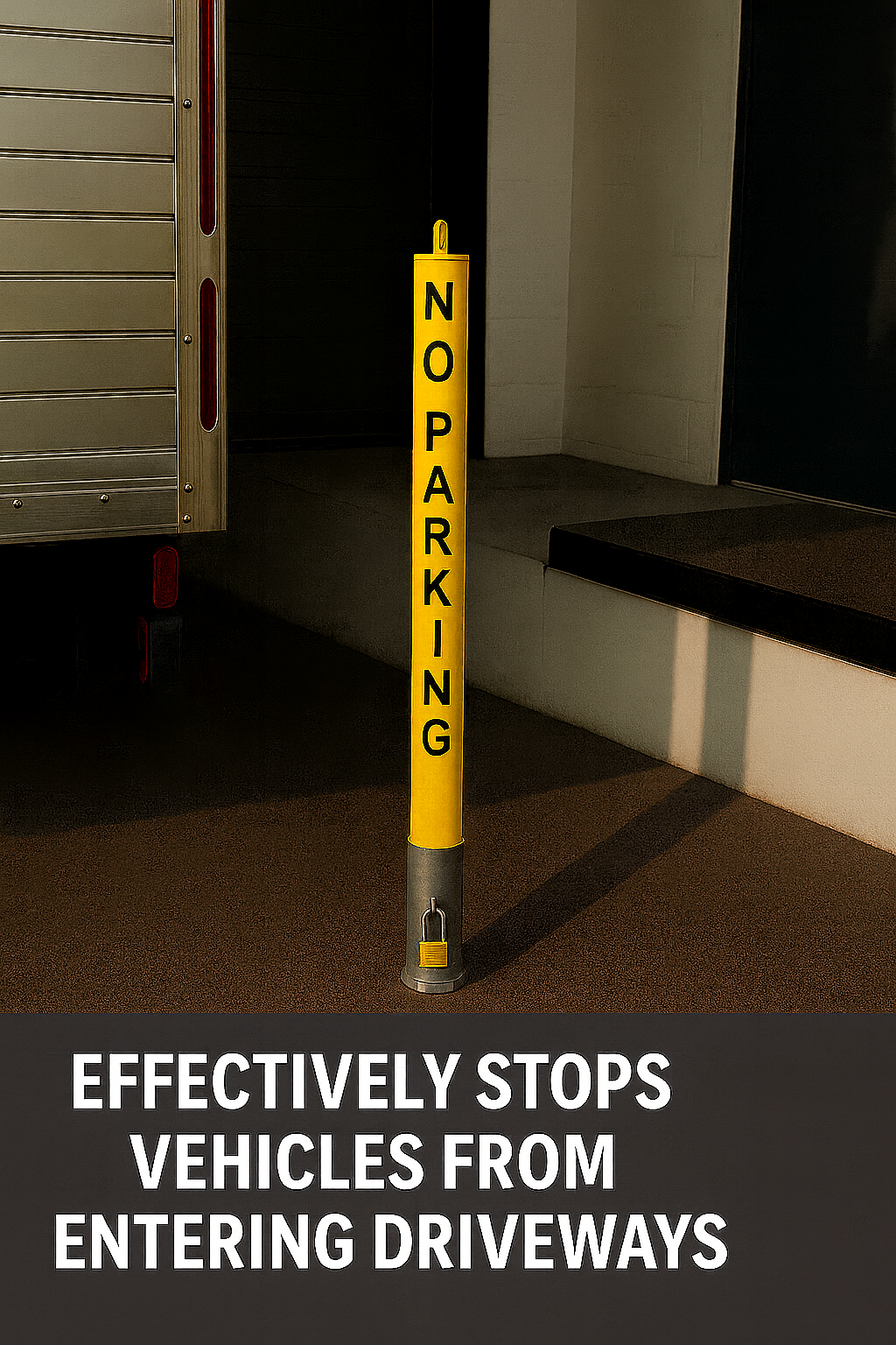 76mm Removable Yellow Security Bollard with Chain Eyelets & Bold ‘No Parking’ Logo 3