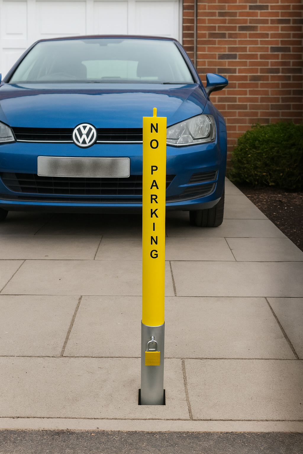 76mm Removable Yellow Security Bollard with Chain Eyelets & Bold ‘No Parking’ Logo 4