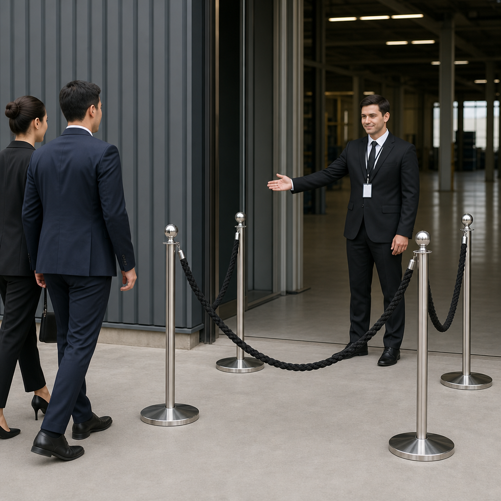 Silver Rope Barrier Set with Black Ropes for Event Management (Pack of 4)