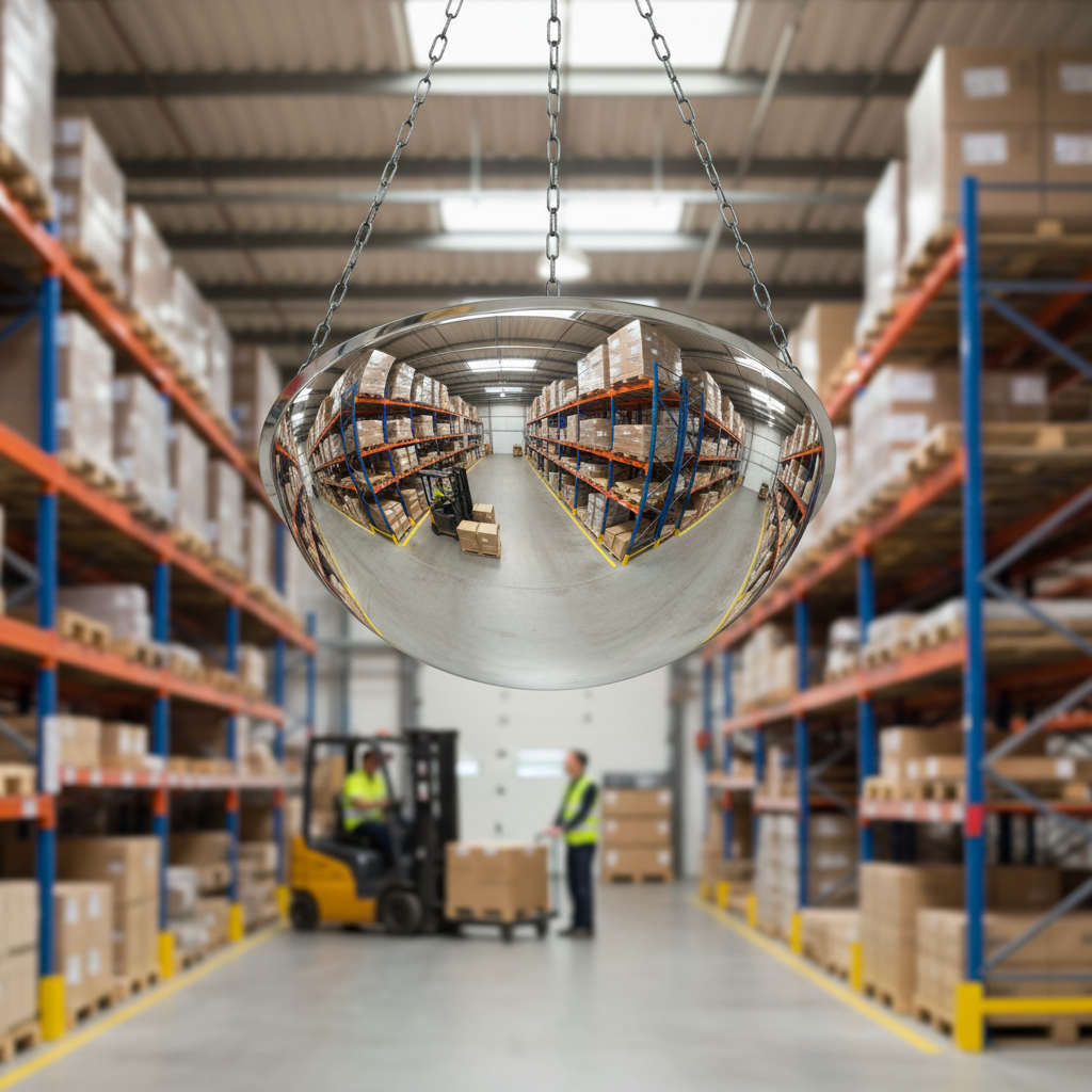 Professional Full Dome Security Mirror for 360-Degree Visibility in Warehouse Intersections - side view | Barriers Co