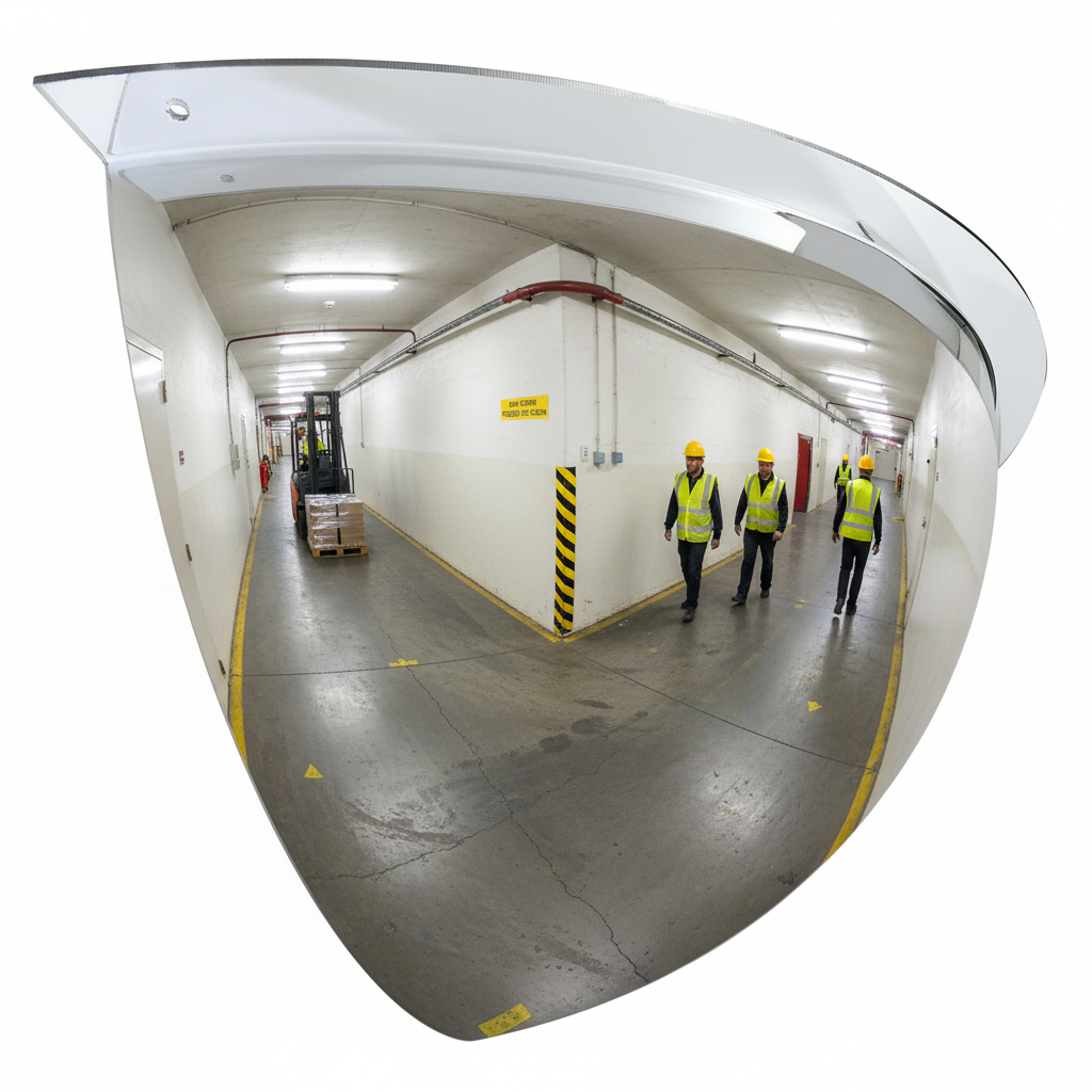 Premium Corner Mounted Surveillance Mirror with Two Directions for Enhanced Visibility and Safety - side view | Barriers Co