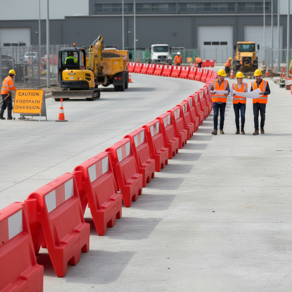 Premium Heavy Duty Traffic Separator Barrier with Flexible Swivel Connection for Versatile... - side view | Barriers Co