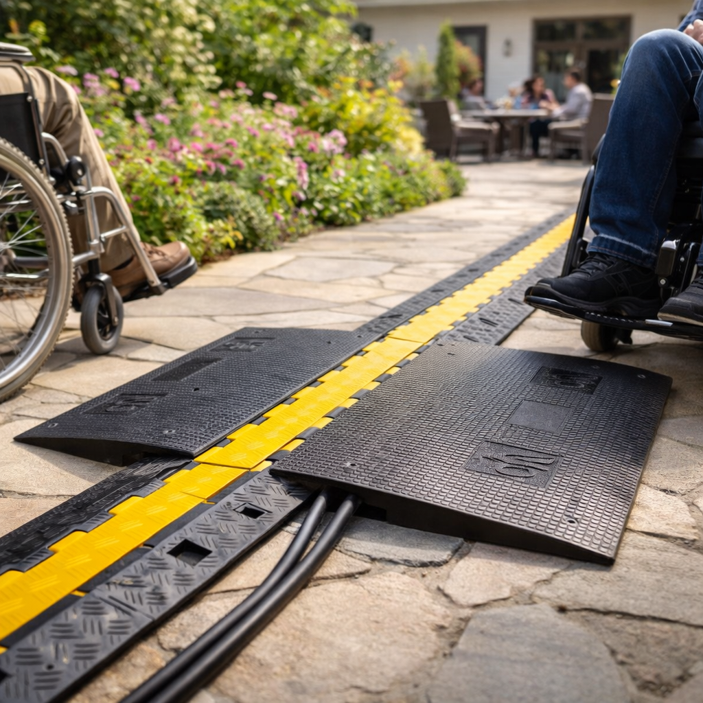 Rubber Wheelchair Ramp – Small 2 Channel / Heavy Duty 5 Channel – Cable Protector Access