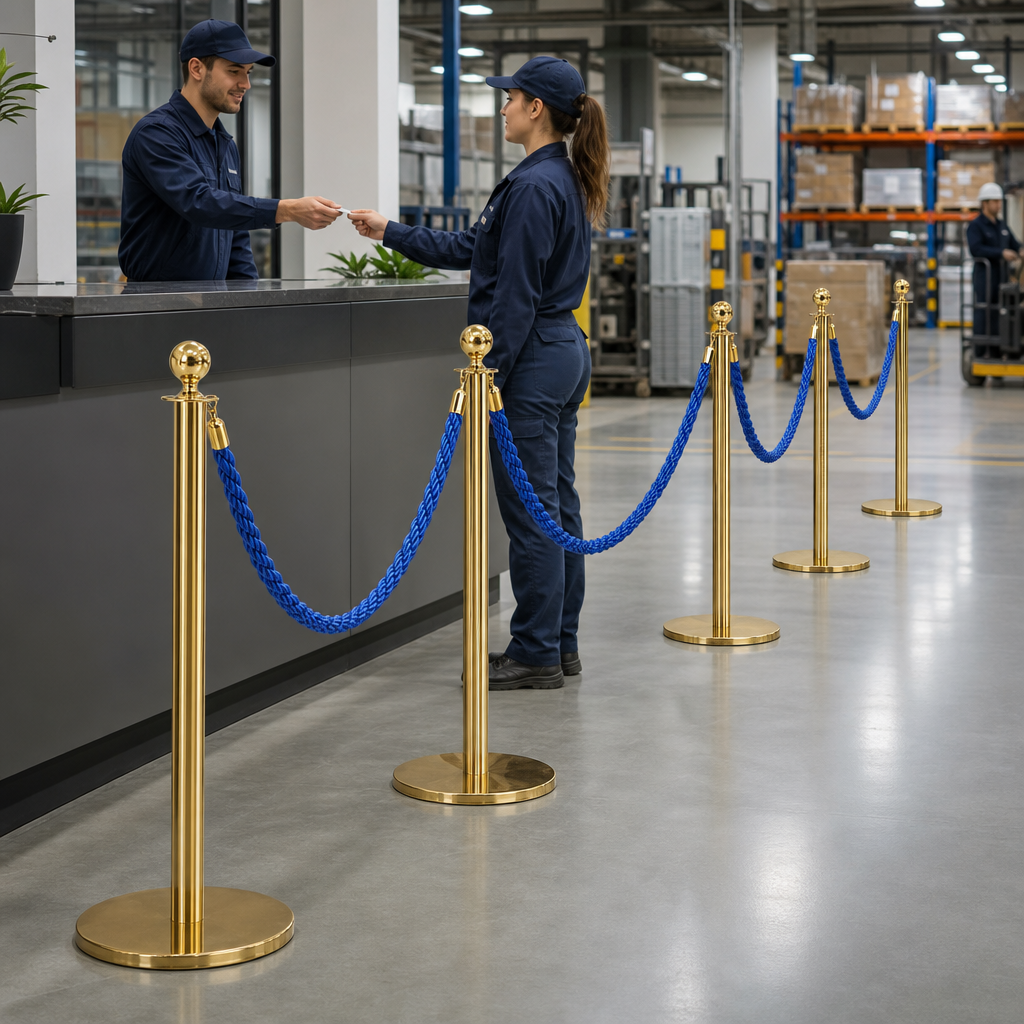 Brass Rope Barrier Set with Blue Ropes for Event Management (Pack of 10)