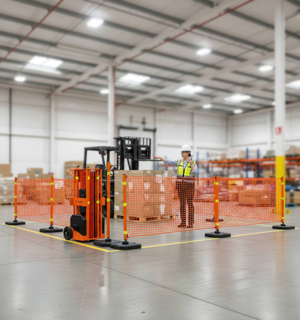Premium Portable Safety Zone with 100' Fence, Robust Steel Construction, and Easy Setup for Indoor and Outdoor Use