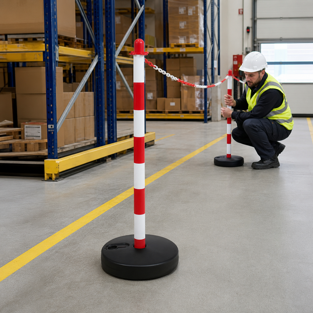 Guarda Post with Base in Red & White or Yellow & Black for Industrial Safety