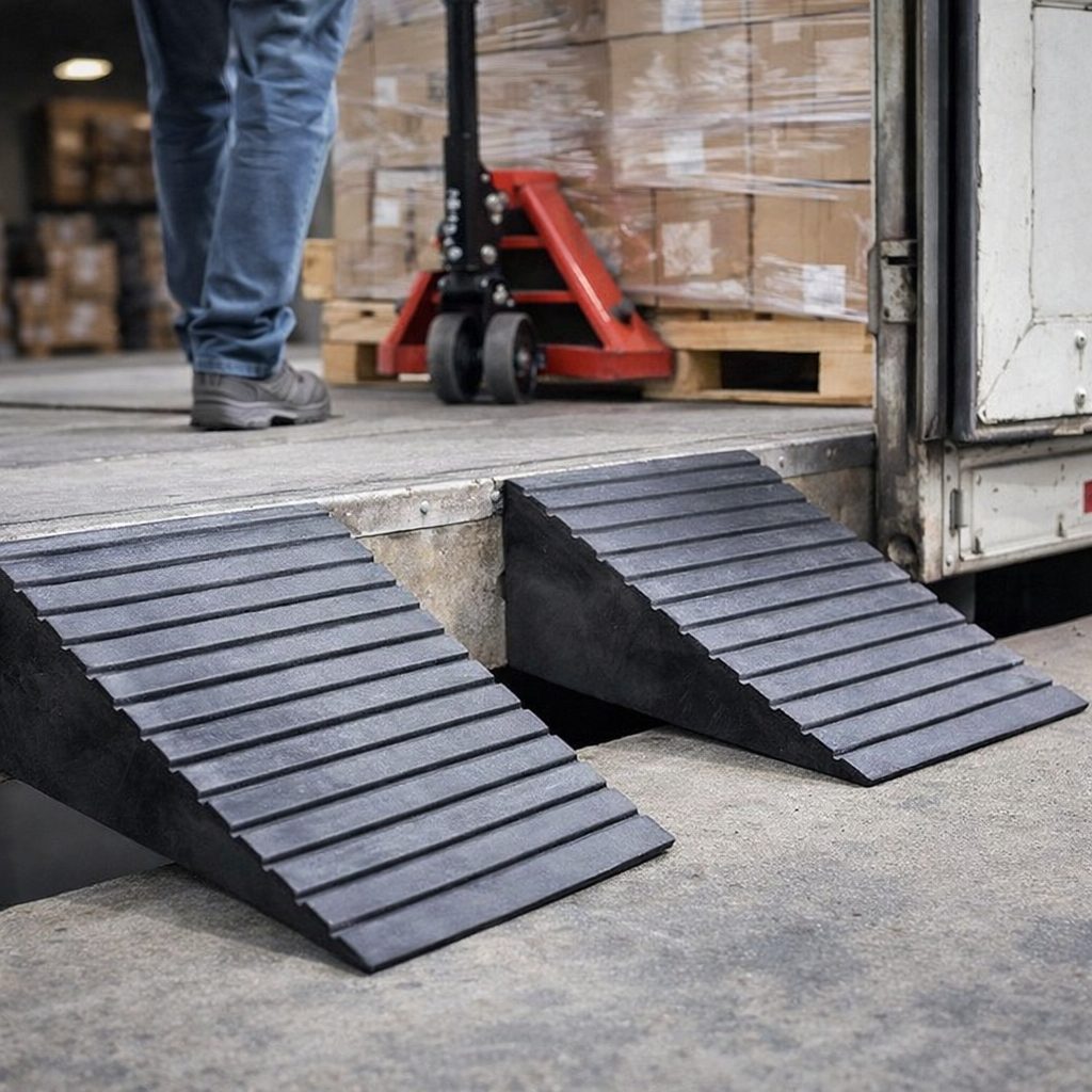 Rubber Container Ramps – 400mm Wide – Recycled Rubber – Temporary Use