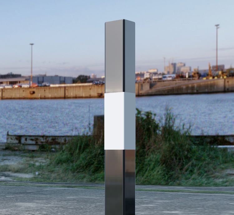 Heavy-Duty Square Fixed Bollard – 1000mm Height – 50-150mm Width – Galvanised Steel with Black & White Finish – Concrete-In Installation