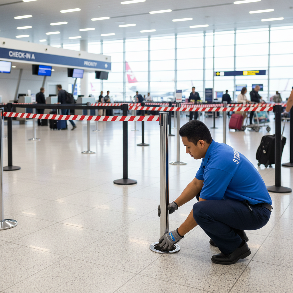 Premium Removable Base Submerged Stanchion with Barrier Belt for Floor Mounting and Customization Options