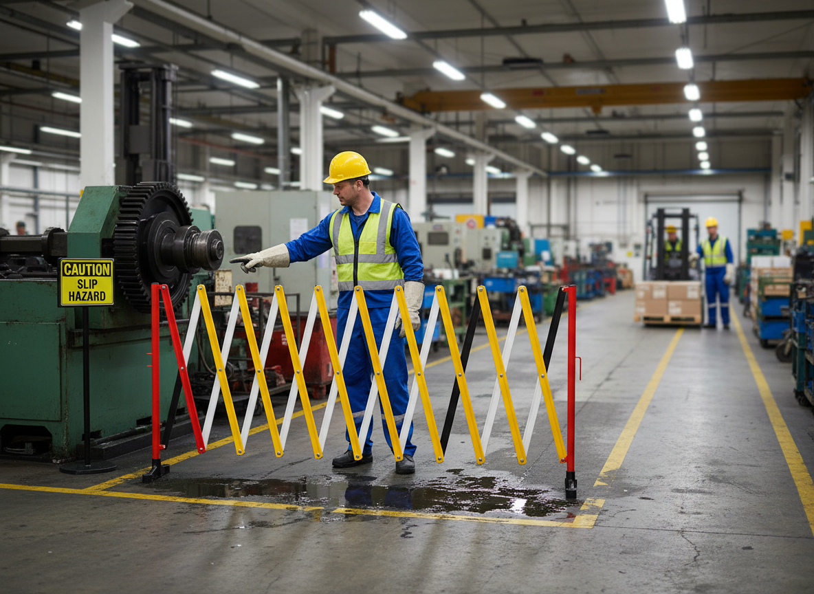 Premium Expanding Barrier with Base - Flexible 3m Long Solution for Temporary Safety in Warehouses and Shops