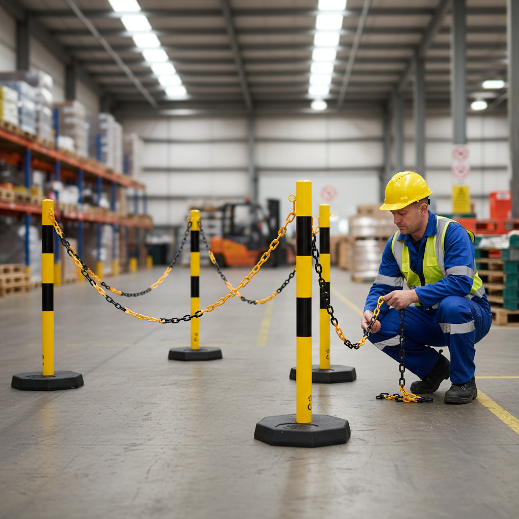 Premium Steel Post and Chain Barrier Set with 25m Plastic Chain for Safety and Guidance in Busy Environments