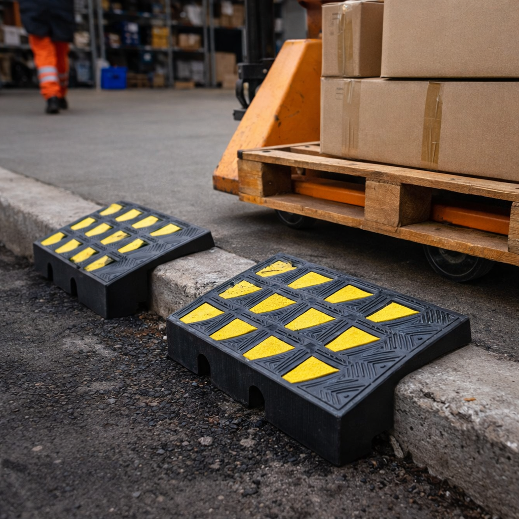 Rubber Kerb Ramp Pair – 100mm High – Heavy Duty – Vehicle & Trolley Access