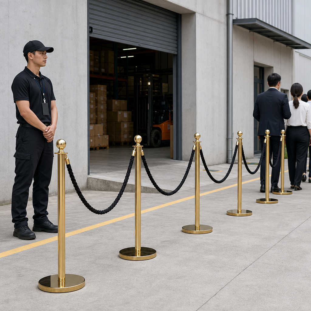 Brass Rope Barrier Set with Black Ropes for Event Management (Pack of 8)