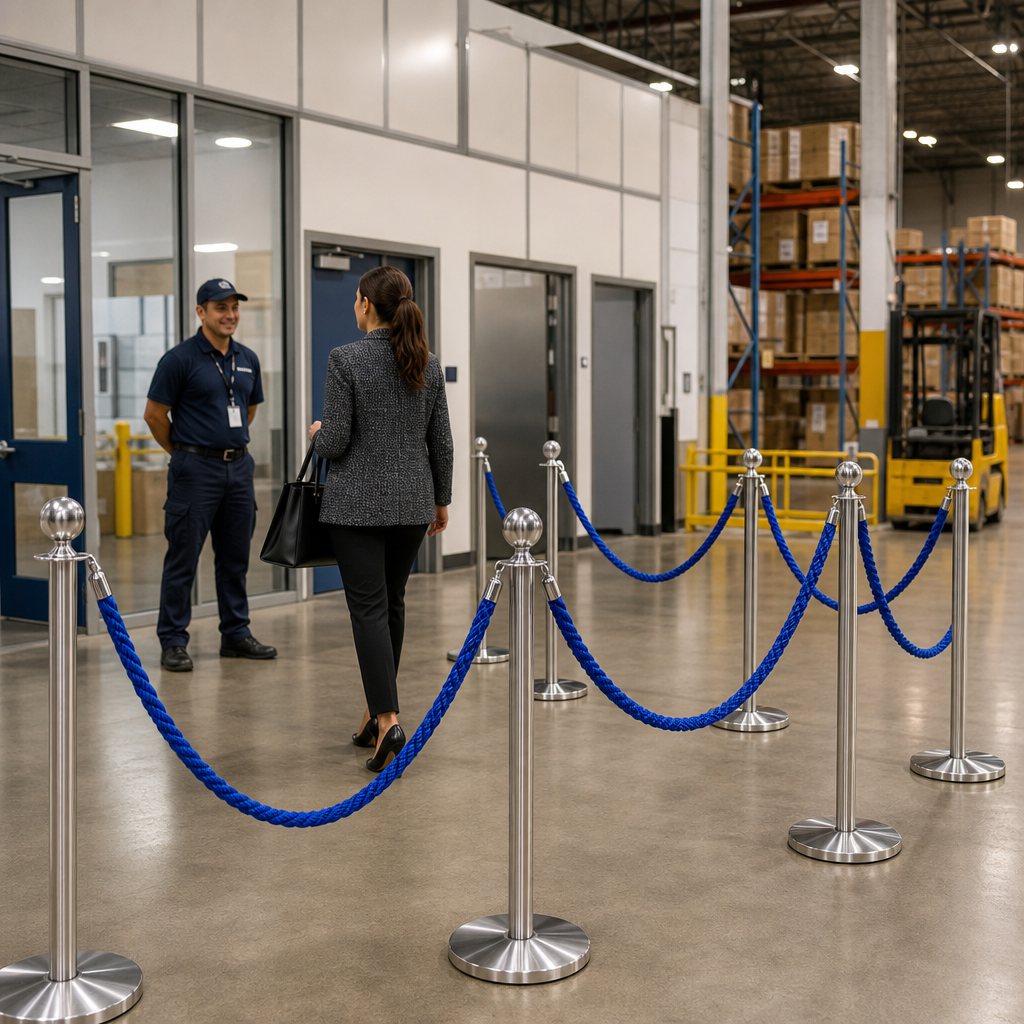 Silver Rope Barrier Set with Blue Ropes for Event Management (Pack of 6)