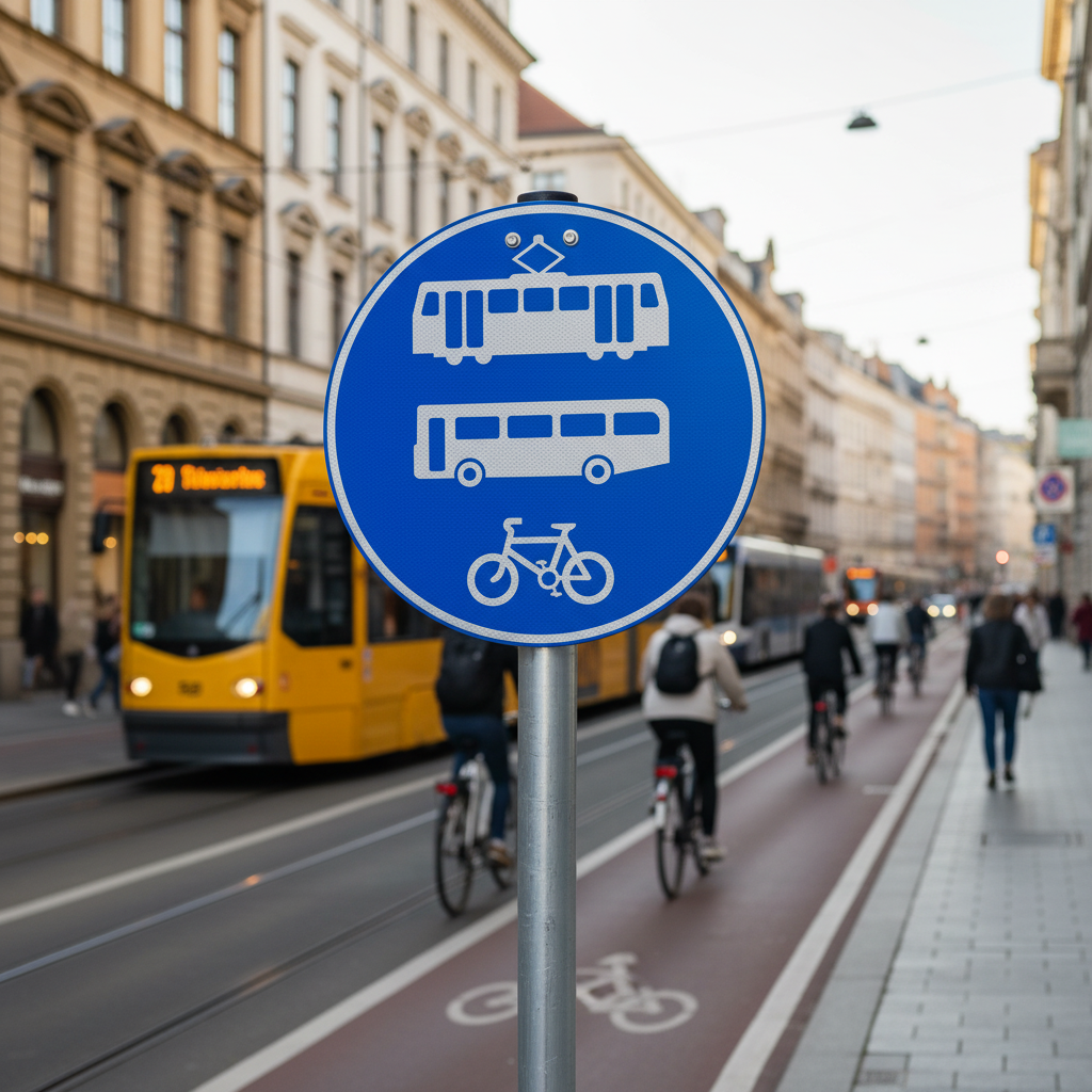 Professional Tramcars, Buses and Bicycles Only Post Mount Sign - Customizable Sizes and Variants for Clear Traffic Guidance