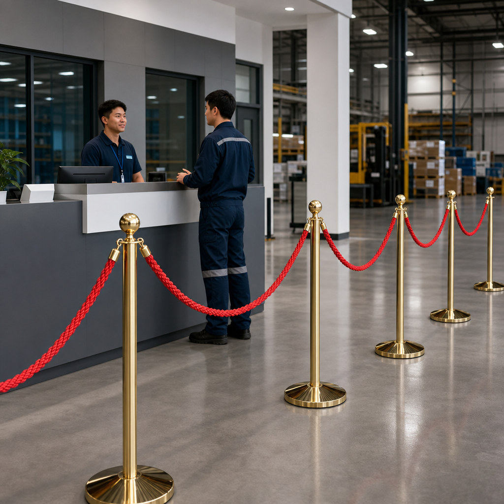 Brass Rope Barrier Set with Red Ropes for Event Management (Pack of 10)