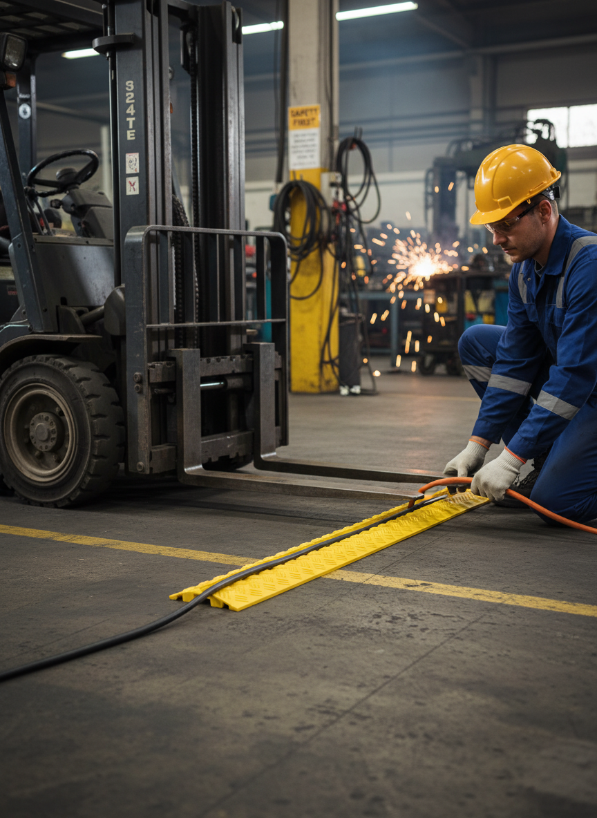 Premium Cable Ramp for Indoor and Outdoor Use - High-Visibility Yellow, Durable Rubber, Modular Connection System, 135 × 20 × 1000 mm