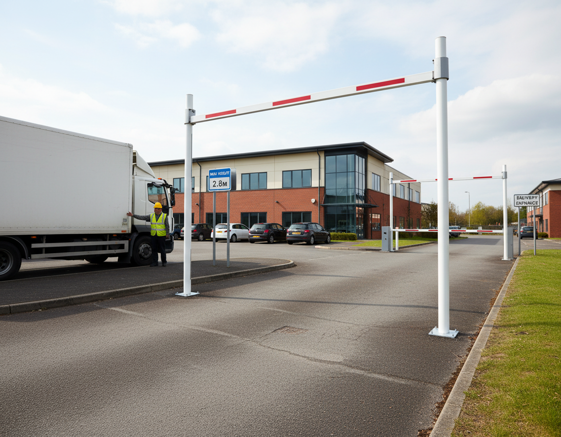 Premium Fixed Height Restriction Barrier for Parking Lots and Garages - Adjustable Clearance Up to 3800 mm with Durable Aluminium Boom and Steel Posts