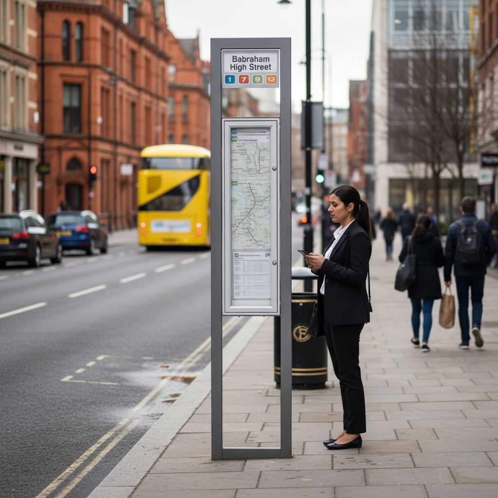 Premium Contemporary Bus Stop Sign with Galvanised Steel Construction for Clear Visibility and Route... | Barriers Co