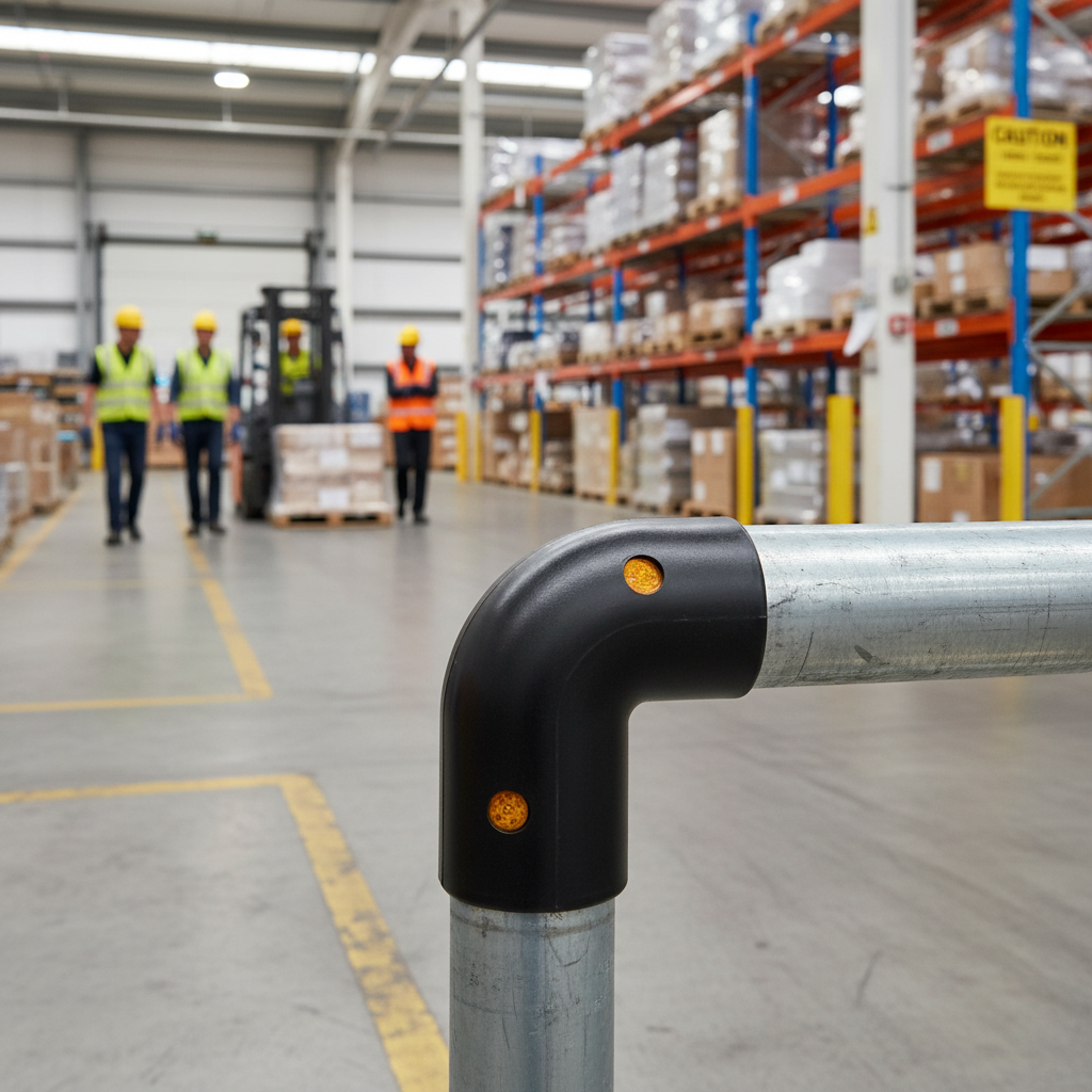 Premium Pedestrian-Friendly Scroll End Cap with Reflective Panels for Safety in Pedestrian Areas | Barriers Co