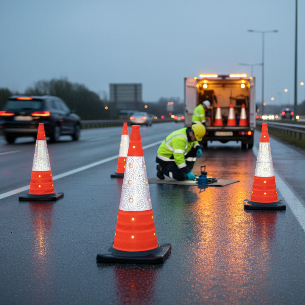 Premium Collapsible Traffic Cones, Road Legal 750mm Retroreflective for First Responders and... - side view | Barriers Co