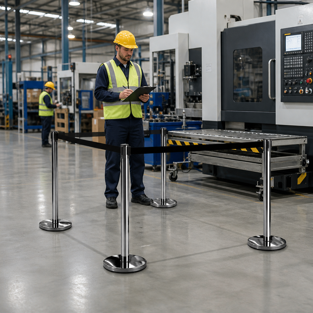 Belt Stanchions with Retractable Black Belt for Event Management (Pack of 4)
