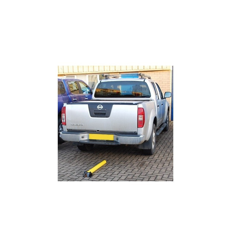 Yellow Fold Down Parking Post With Integral Lock & Top Mounted Eyelet