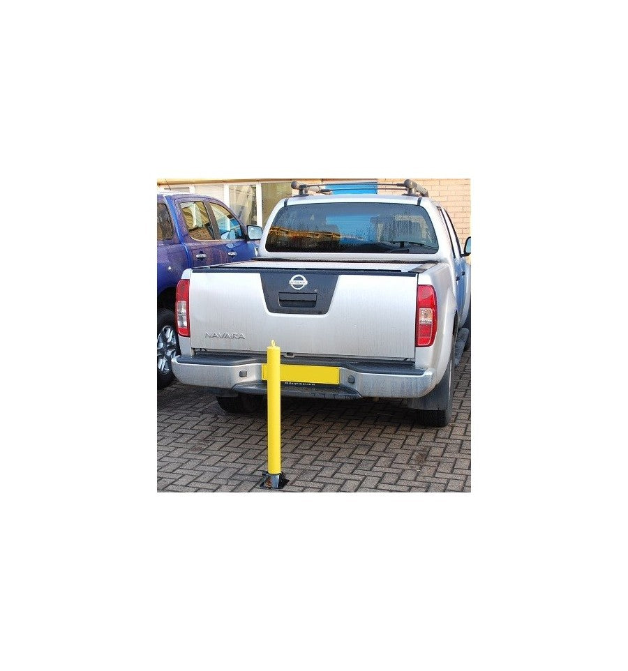 Yellow Fold Down Parking Post With Integral Lock & Top Mounted Eyelet