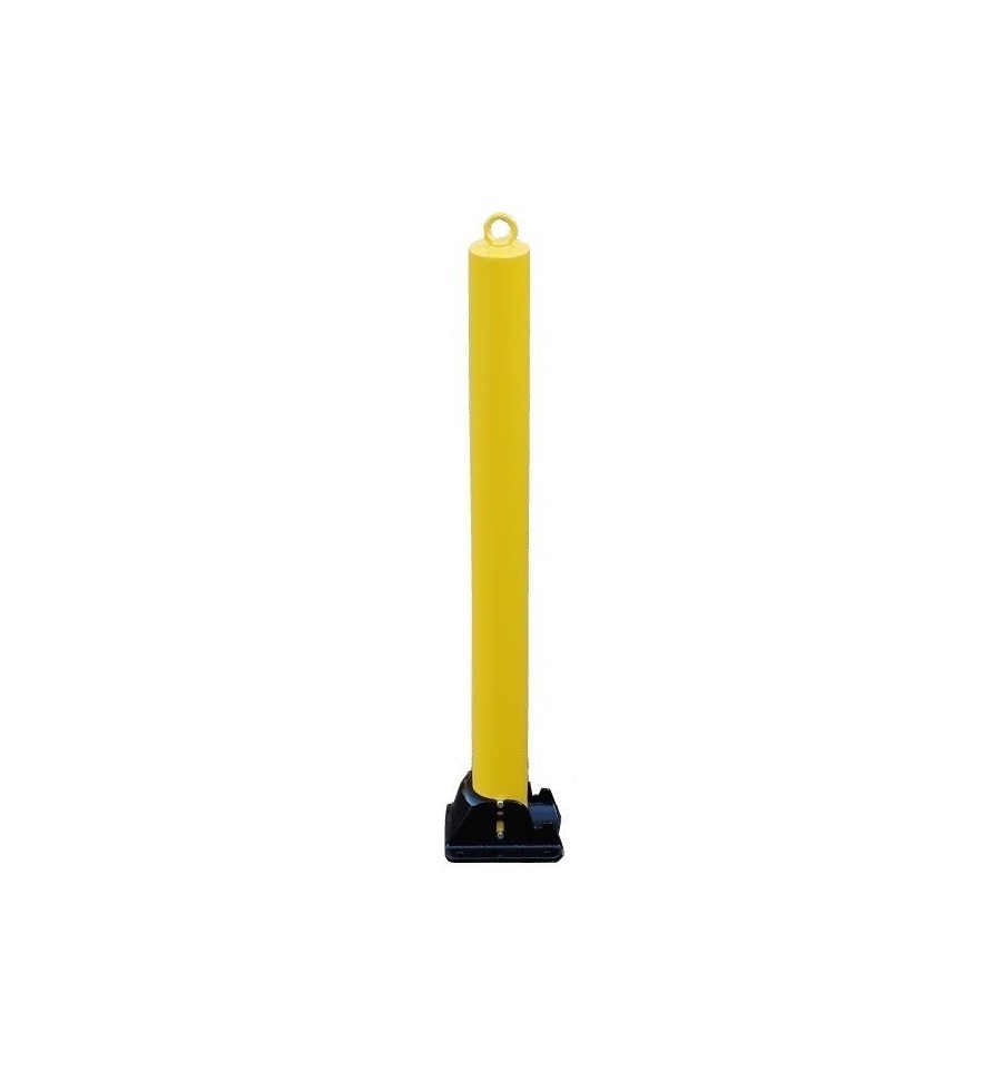 Yellow Fold Down Parking Post With Integral Lock & Top Mounted Eyelet