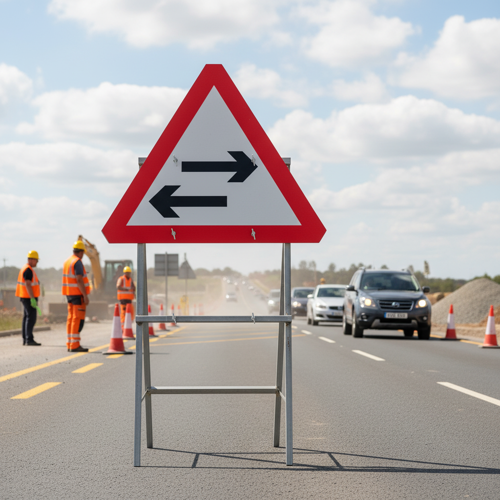 Professional Two-Way Traffic Crossing Ahead Sign, 750mm Diameter - Essential Warning for Drivers on Temporary and Diversion Routes