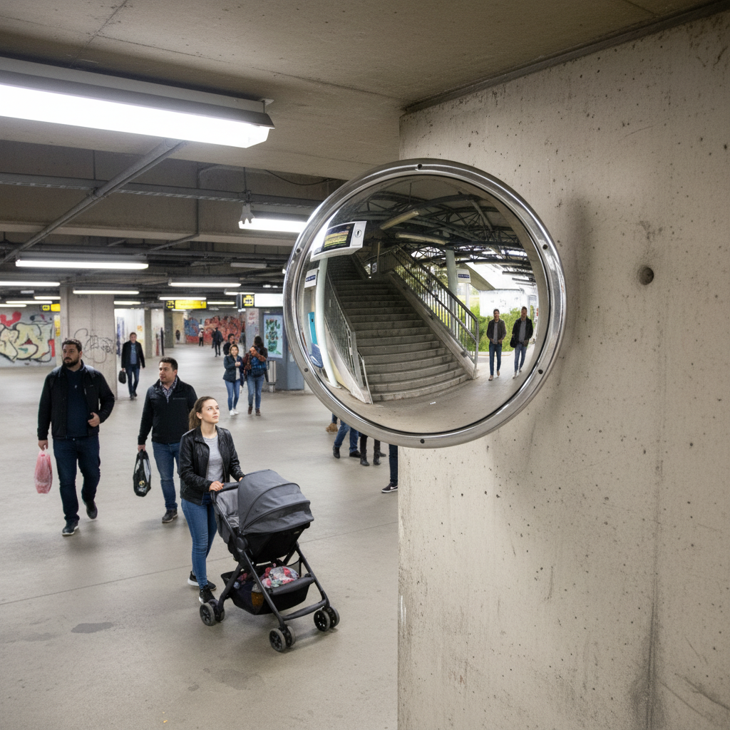Premium Anti-Vandal Convex Safety Mirror with Stainless Steel Finish for Indoor and Outdoor Use - side view | Barriers Co