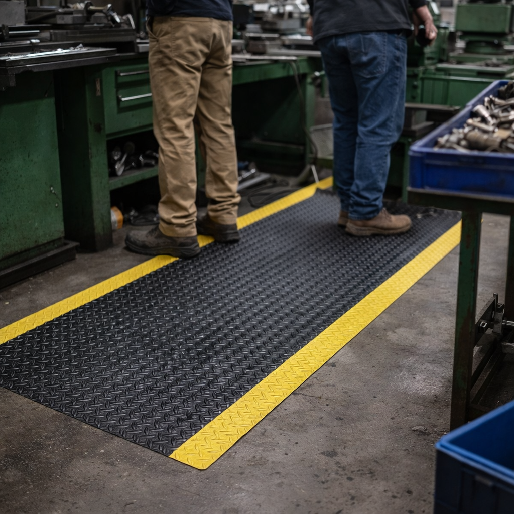 Anti-Fatigue Cushion Mat – Black & Yellow – 14mm Thick – Industrial Use