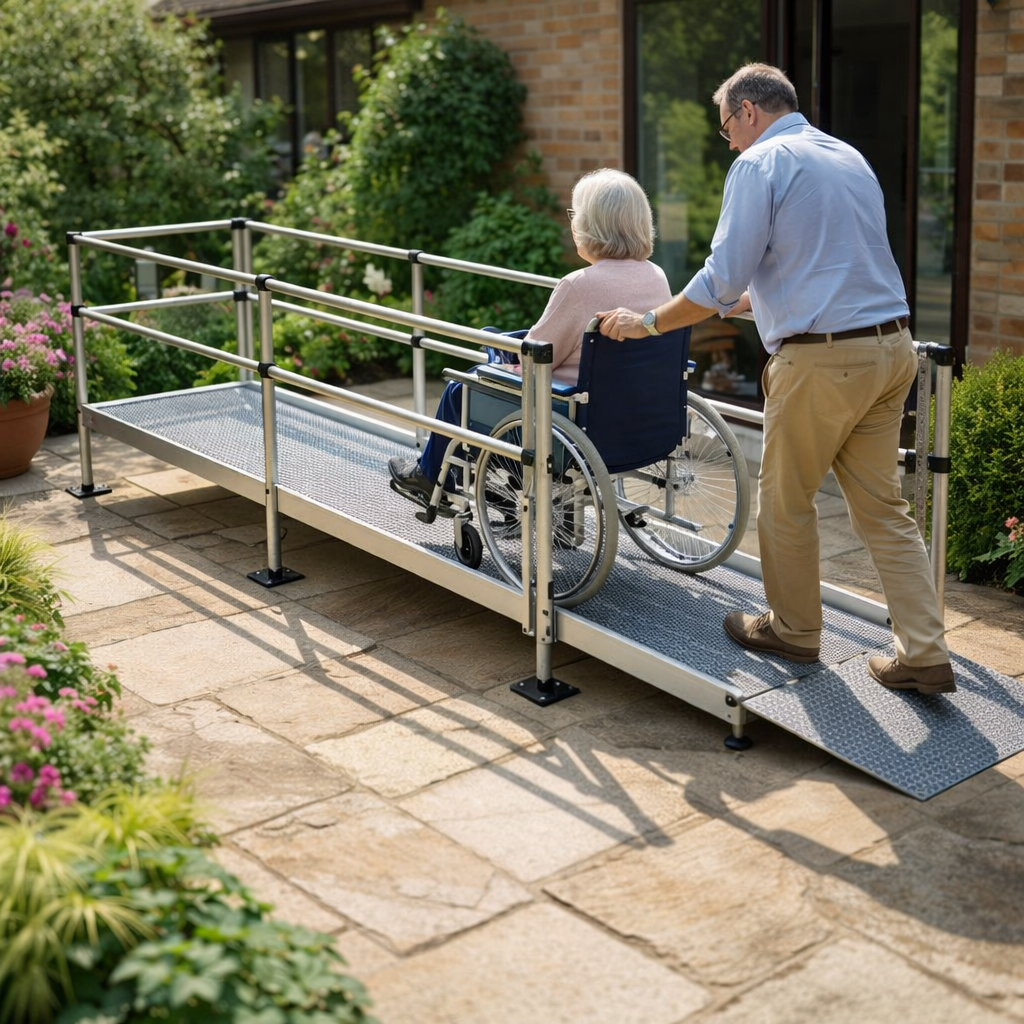 Modular Wheelchair Ramp Kit with Platform – 1080mm x 2500mm – Double Handrails – Indoor/Outdoor Use