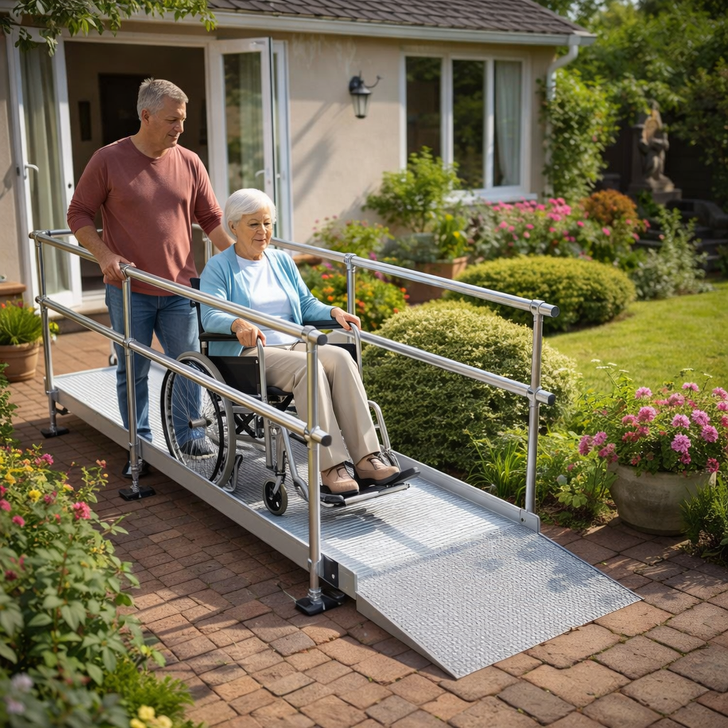 Modular Wheelchair Ramp Kit – 1080mm x 4500mm – Double Handrails – Mobility Access