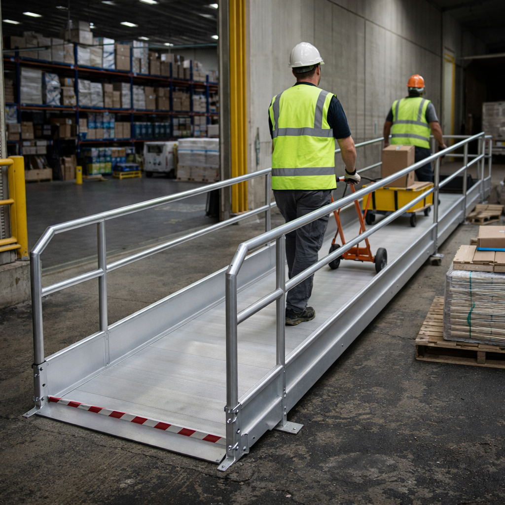 Pedestrian Ramps with Handrails – 4790mm L – Non-Slip – Commercial Use