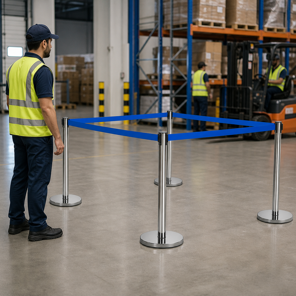 Belt Stanchion Set with 3m Blue Belt for Event Management (Pack of 4)