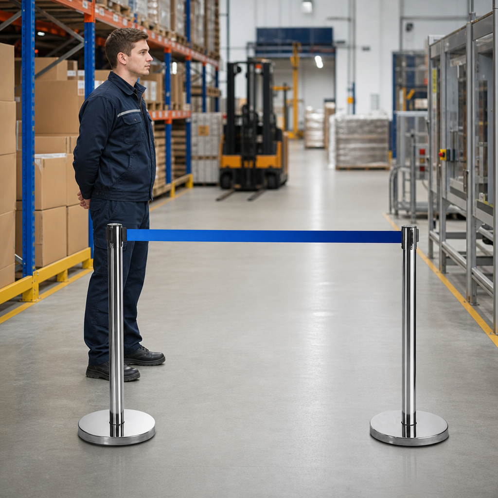 Belt Stanchion Set with 3m Blue Belt for Event Management (Pack of 2)
