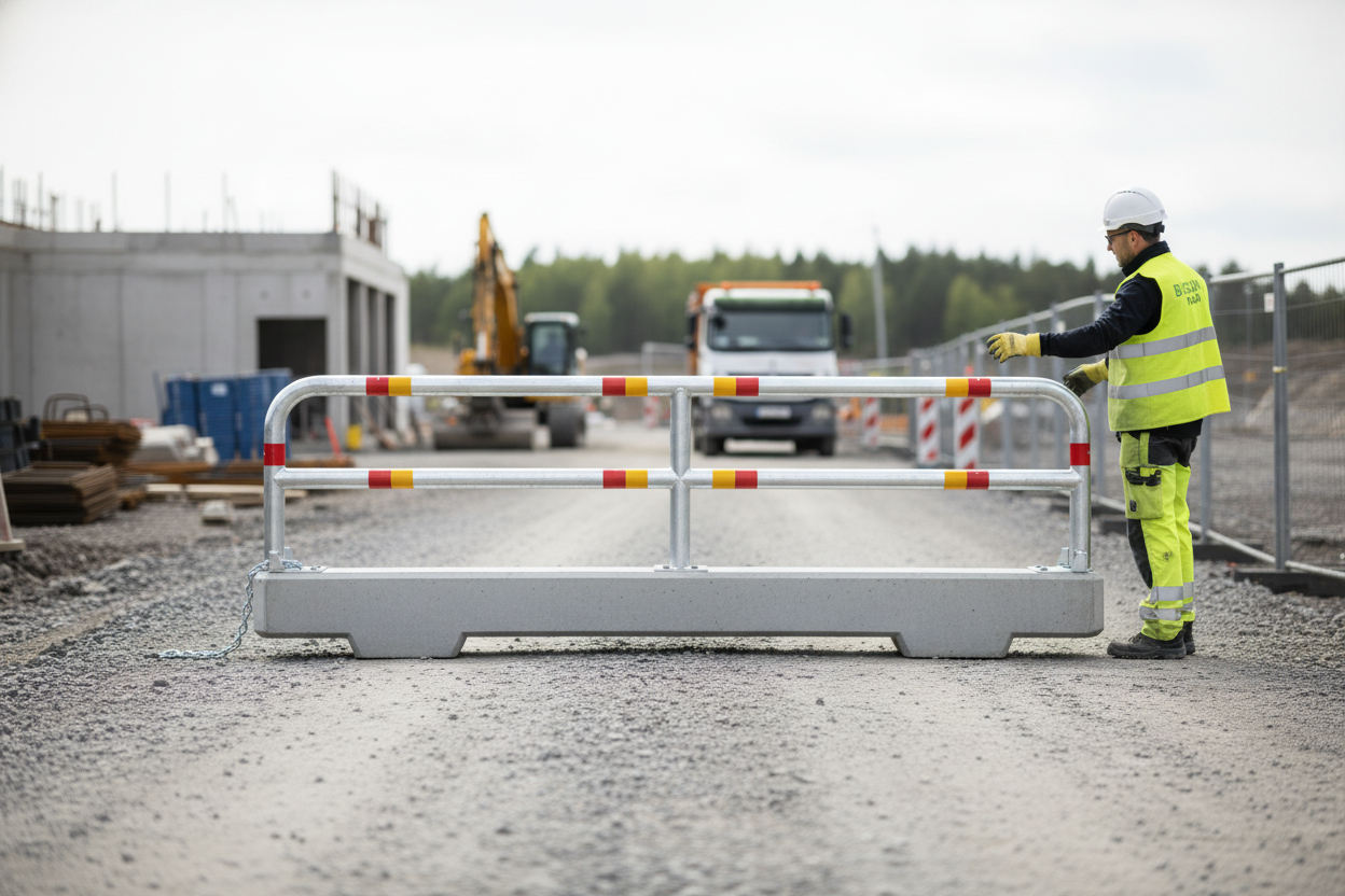 Heavy Duty Traffic Barrier with Reinforced Concrete Base, Corrosion-Resistant Metal Rail, 3000mm Length for Safe Work Zone Management