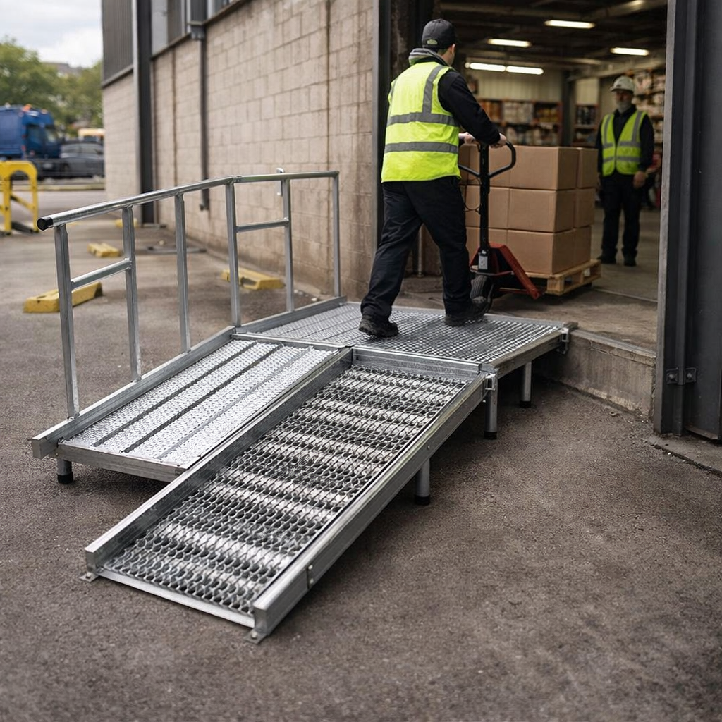 Aluminium Modular Ramp Kit – 900mm x 1000mm – With Platform & Handrails – Wheelchair & Mobility Scooter Access