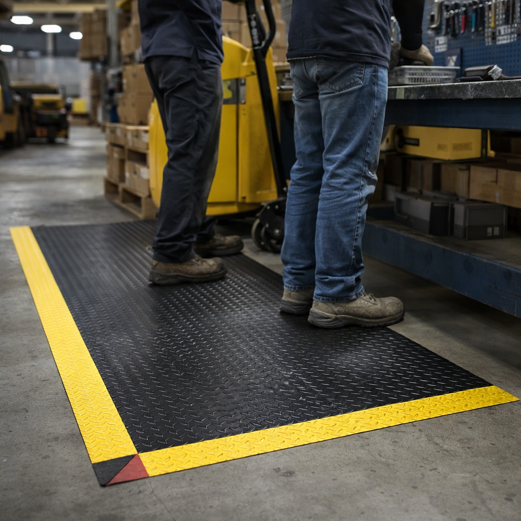 Industrial Anti-Fatigue Mat – Black & Yellow – 14mm Thick – Ergonomic