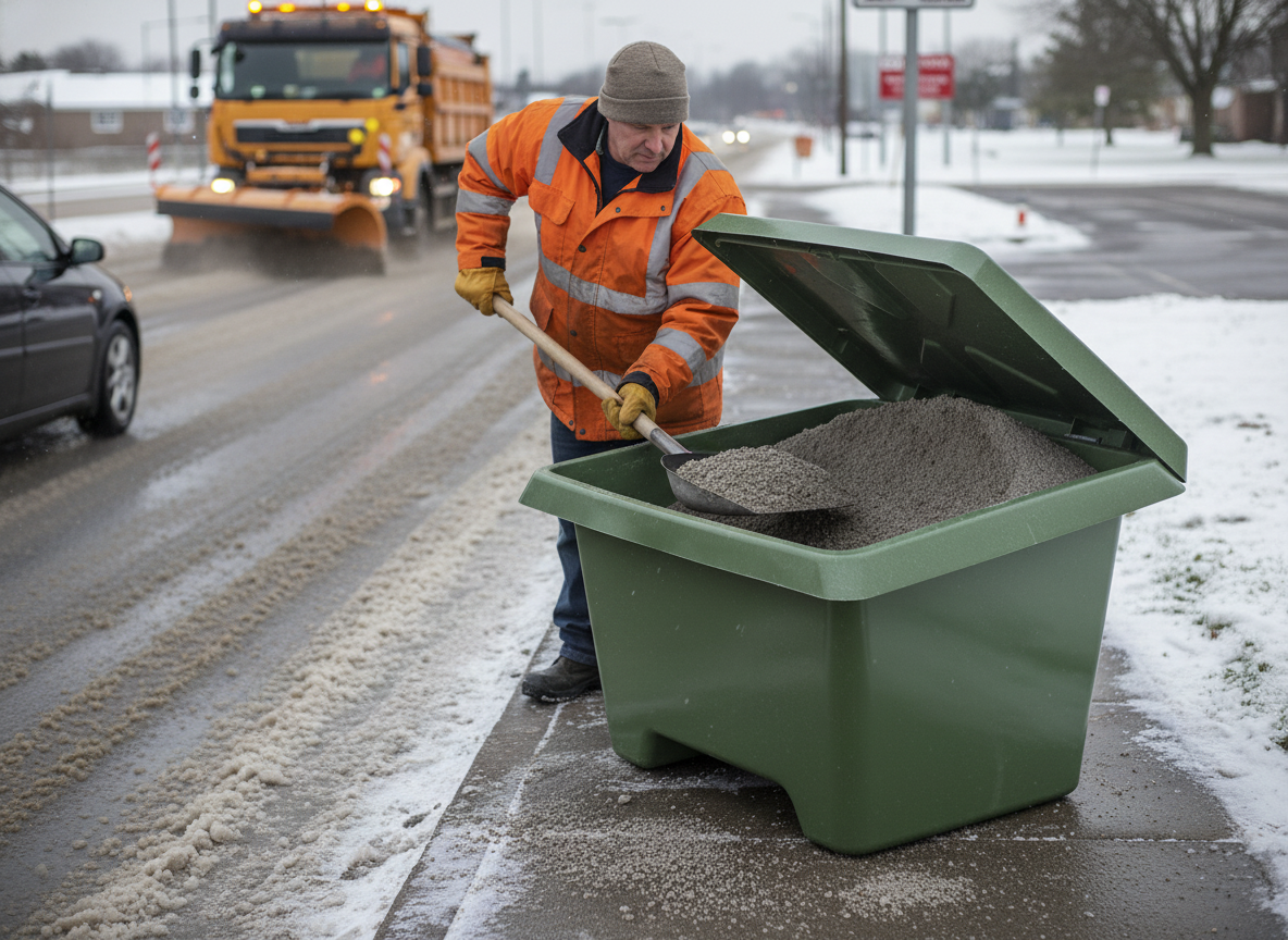 Premium 65 Litre Grit Bin for De-Icing Salt Storage - Durable, Stackable, and Forklift Compatible